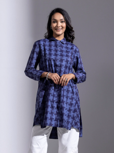 Blue Check Maternity Work Wear Top